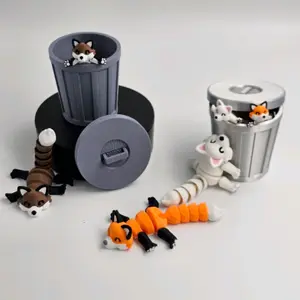 3D Fox Figurine with Free Baby and Trash Can Decor Decoration Gift Ornaments