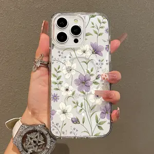 Soft Girl Magnetic Case for iPhone11/12/13/14/15/16/17/promax, Purple White Floral Lightweight, Drop-Proof, MagSafe Compatible |   Perfect for Teen Girls