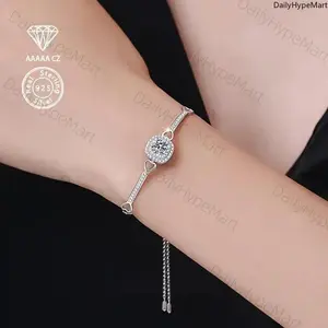 925 Sterling Silver 1ct 5A CZ Bracelet, Luxury Gift for Birthdays & Weddings