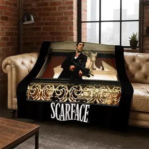 Scarface Classic Movie Tony Blanket Ultra Soft Flannel Cozy Warm Bedroom Living Room Couch Sofa Travel Picnic Throw Decor Decorative Throw Perfect Birthday Gift Christmas Gift for Film Fans Teens Men Women Kids Gangster Style