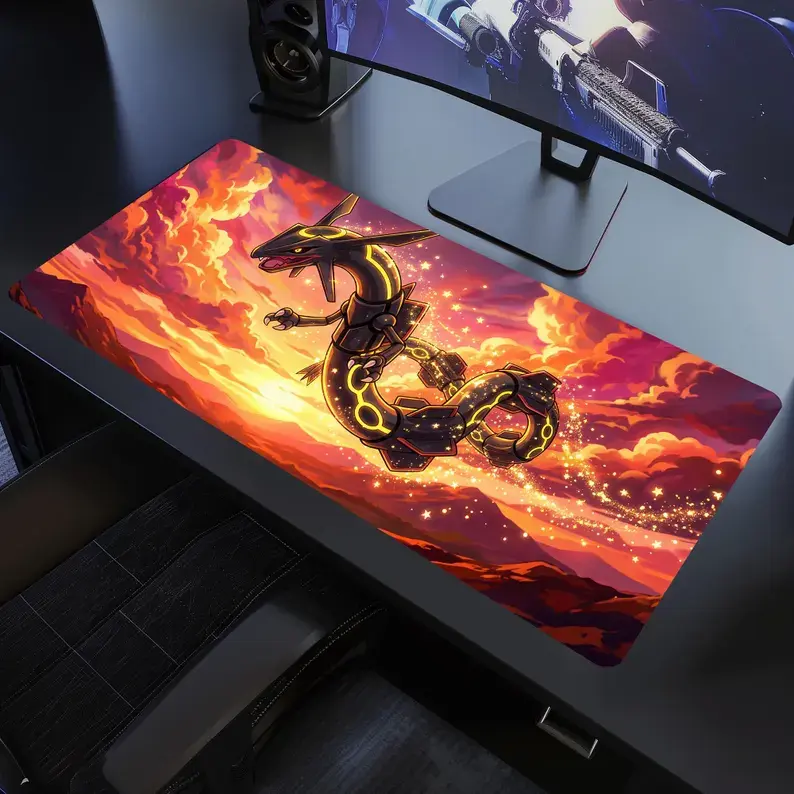 [3 Samples] Shiny Rayquazaa Deskmat, Themed Office Desk Accessory, Epic Gaming Desk Mat, Ideal for Gaming and Anime Fans