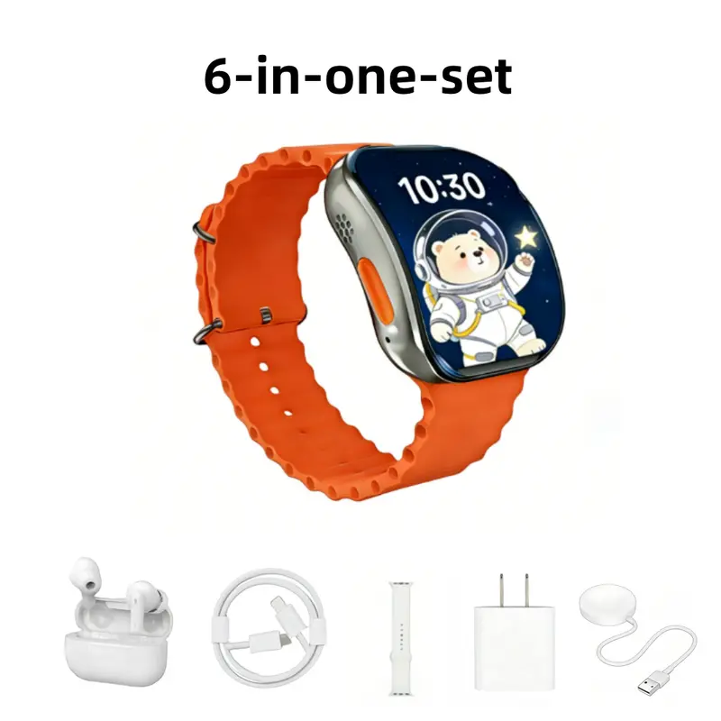 6-in-1 Smart watch Kit for iPhone/Android with Bluetooth Headphones 20W Fast Charger Type-C Cable Adapter Audio Support Compact Portable Wearable Tech