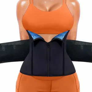 Women's Sweat Enhancing Waist Belt Blue Coated Sporty Style, Steel Bone Support Back Zipper Dual Layer Shapewear, All Seasons