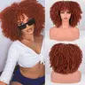 YUFEIHE Black Women's 12 in Kinky Curly African Curl Synthetic Full Machine Wig - 280g/Piece, Pre-Styled Heat-Resistant Glueless Wig with Adjustable Cap, Plump Natural Look for Halloween, Party Wear (Orange to Brown), Glueless Wigs