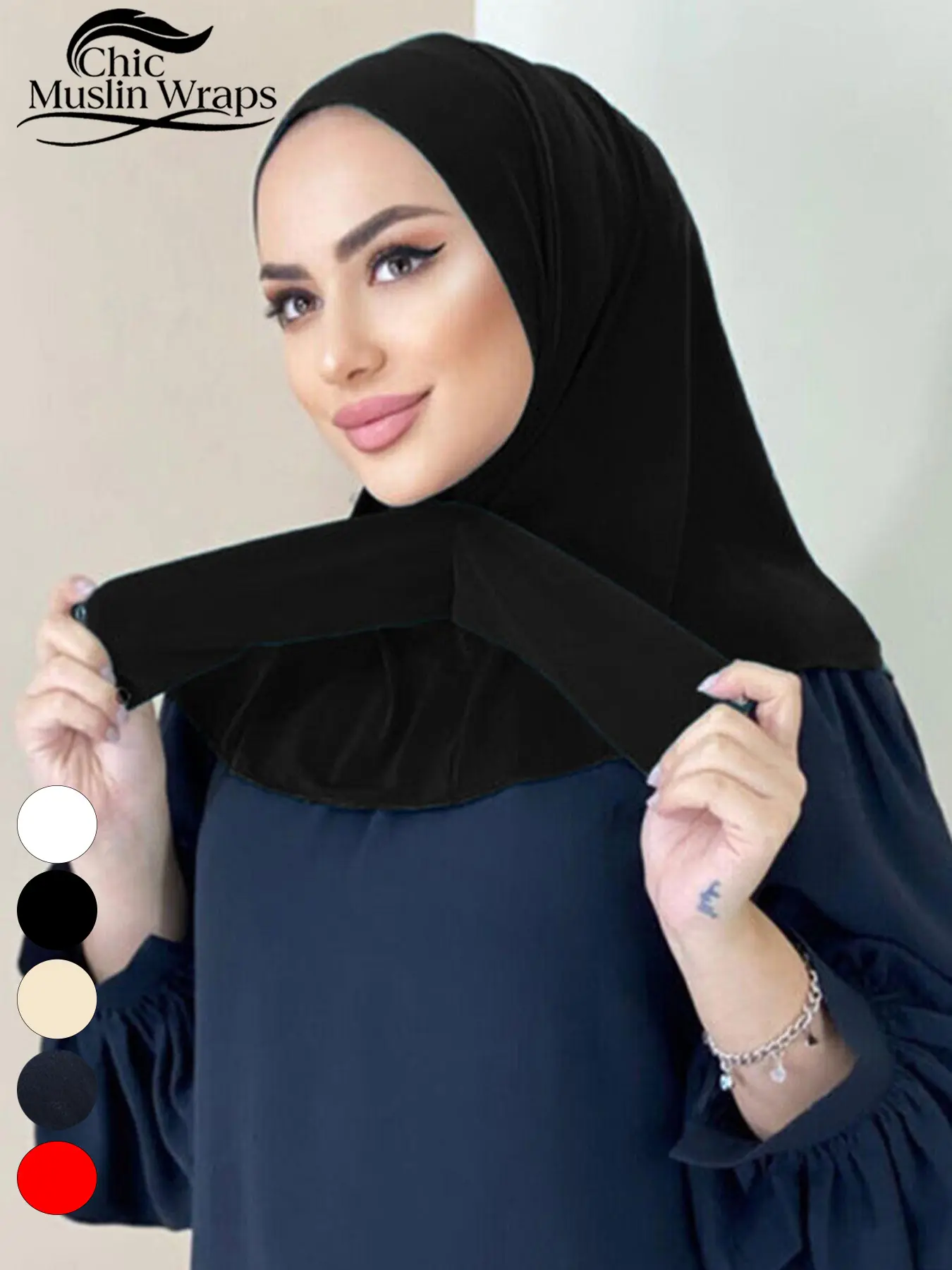 Women's Solid Color Button Hijab Cap, Soft Breathable Jersey Muslim Hijab, Solid Color Khimars, Modest Instant Hijab, Muslim Headscarf Cover, Perfect for Daily Prayer & Casual Wear