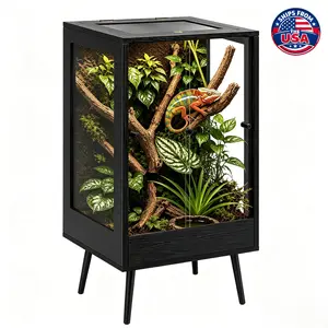 PROLEE 45 Gallon 18" x 18" x 32" Tall Reptile Terrarium with Leg Stand, Vertical Glass Chameleon Cage with Front Opening Doors, Ventilated Mesh Top, Rainforest Habitat for Arboreal Reptiles