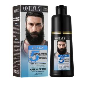 Men's Long-Lasting Black Beard Hair Dye Shampoo & Root Touch Up for Gray Coverage, Beard & Mustache Coloring Care Dye Shampoo Instant 5 Minutes, 200 m