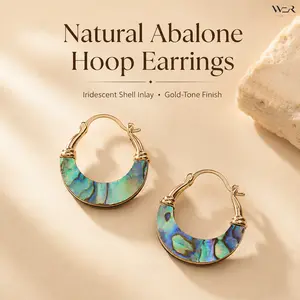 Natural Abalone Hoop Earrings Gold Tone Iridescent Shell Inlay Elegant Lightweight Comfortable Versatile Feminine Sparkling Jewelry for Women Girls Daily Wear Gift Idea Perfect Accessory