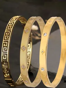 3-piece set of French elegant classic combination, stainless steel material bracelet, trendy and fashionable enthusiast item, suitable for daily, vacation and birthday gifts, Stackable Bracelet, Trendy Stack Bangle