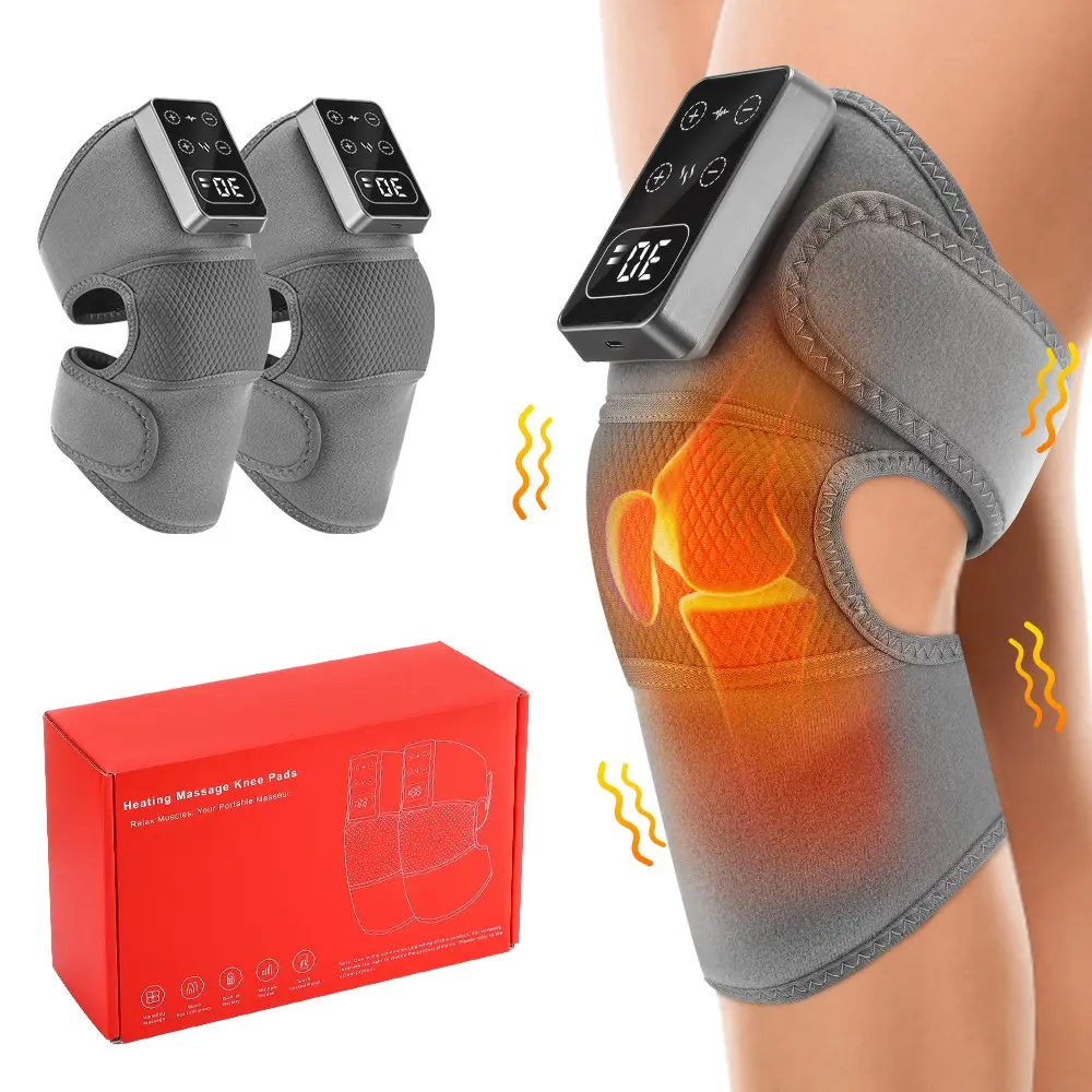 2 Pcs Heating Knee Brace, Knee Pain Tool, with Adjustable Strap, 5 Heat Settings Up to 65°C & 3 Vibration Massage Modes, Universal for Left/Right Knees, 3000mAh Battery, USB Charging, LCD Touch Control, Knee Care Protector