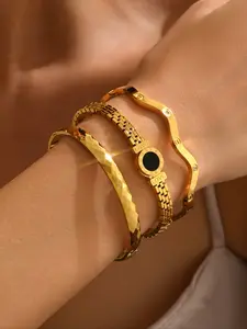 Love & Wave Texture Gold Bangle Set | Trendy Luxury Bracelets | 6cm Size Shiny Jewelry for Women (Daily/Party Wear)