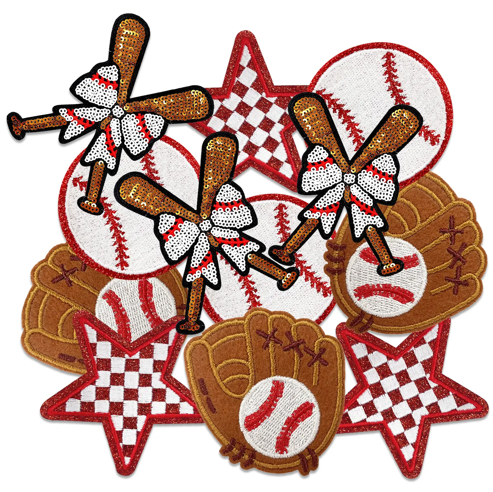 CY 12Pcs Baseball Iron On Patches Set Game Day Chenille Embroidered Applique for Trucker Hats Clothes Jackets Backpacks