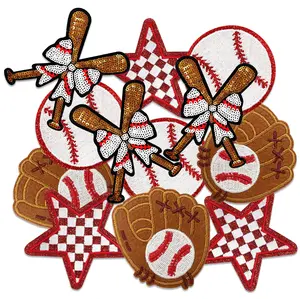 CY 12Pcs Baseball Iron On Patches Set Game Day Chenille Embroidered Applique for Trucker Hats Clothes Jackets Backpacks