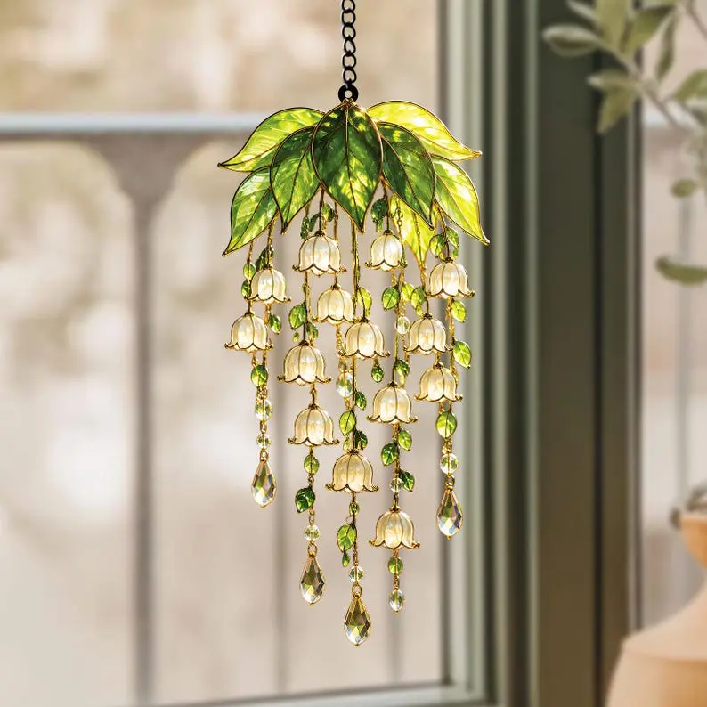 Lily Of The Valley Suncatcher, Faux Stained Glass Floral Window Hanging Vivian
