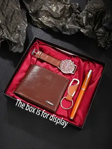 Men's Elegant Watch Set, Fashionable Analog Quartz Watch, Eagle Pattern Wallet, Pen, Keychain, Limited Edition Accessory, All Seasons