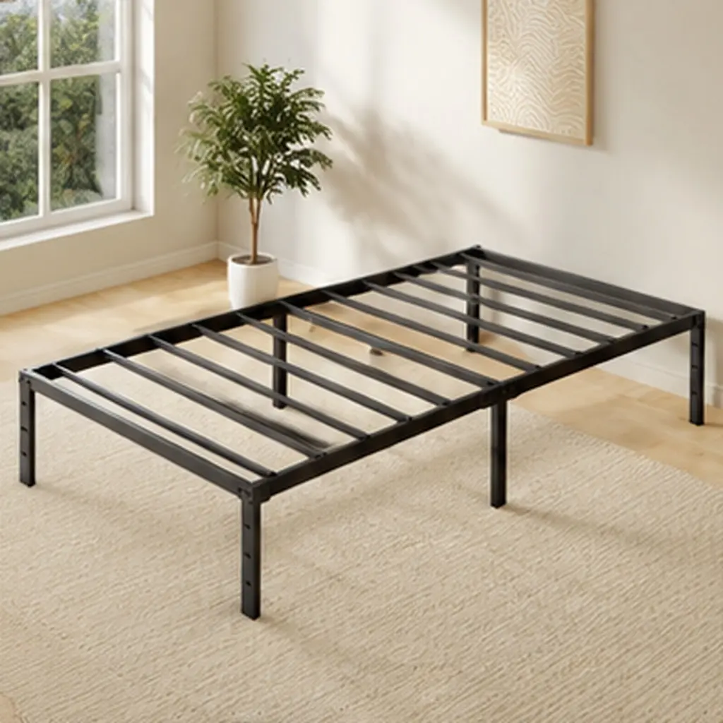 Twin Size Metal Bed Frame with Storage Space, Heavy Duty Sturdy Steel Slat Mattress Foundation, No Box Spring Needed, Easy Assembly, Black Iron Frame for Bedroom, Guest Room, Dormitory, Twin Size Options, Black Color Options, Metal Material