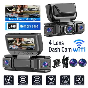 1080P HD Four-Camera Car Dvr, Front Rear Left Right Cameras, Wireless WiFi, Night Vision, Multi-Function Dash Cam with Memory Card