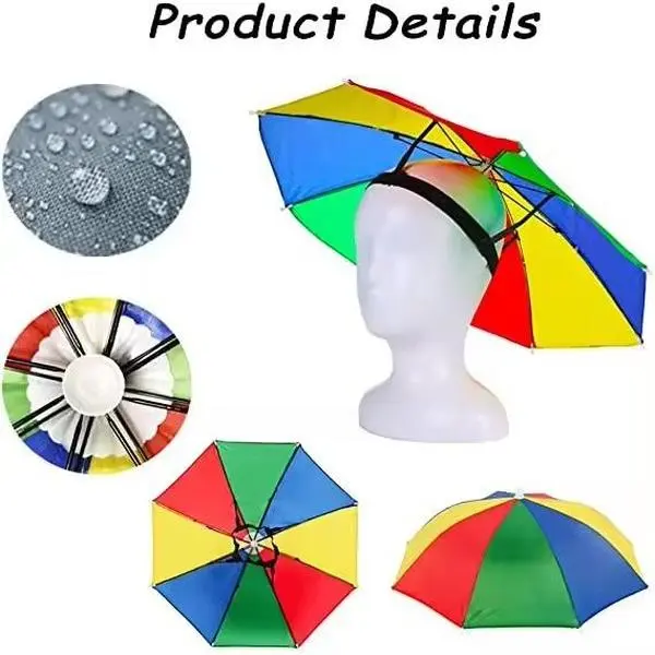 Large-sized fishing hat umbrella for children and adults, head-worn umbrella hat, unisex outdoor folding sun and rain umbrella hat Diameter 52, Watermelon Color