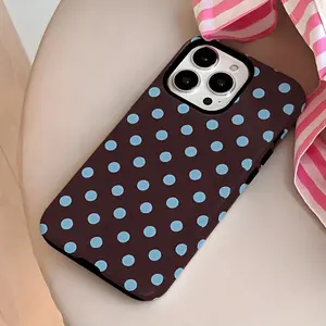 Versatile Blue Brown Polka Dots Phone Case - Works with iPhone Models 16, 15, 14, 13, 12, 11, Plus, Pro, Max. Design, Resistant to Fingerprints and Sweat, Matte Surface, Durable, Shockproof, Protection. A Perfect Present for Birthdays