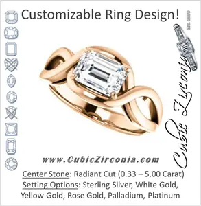 Cubic Zirconia Engagement Ring- The Maude (Customizable Cathedral-raised Radiant Cut Solitaire with Ribboned Split Band)