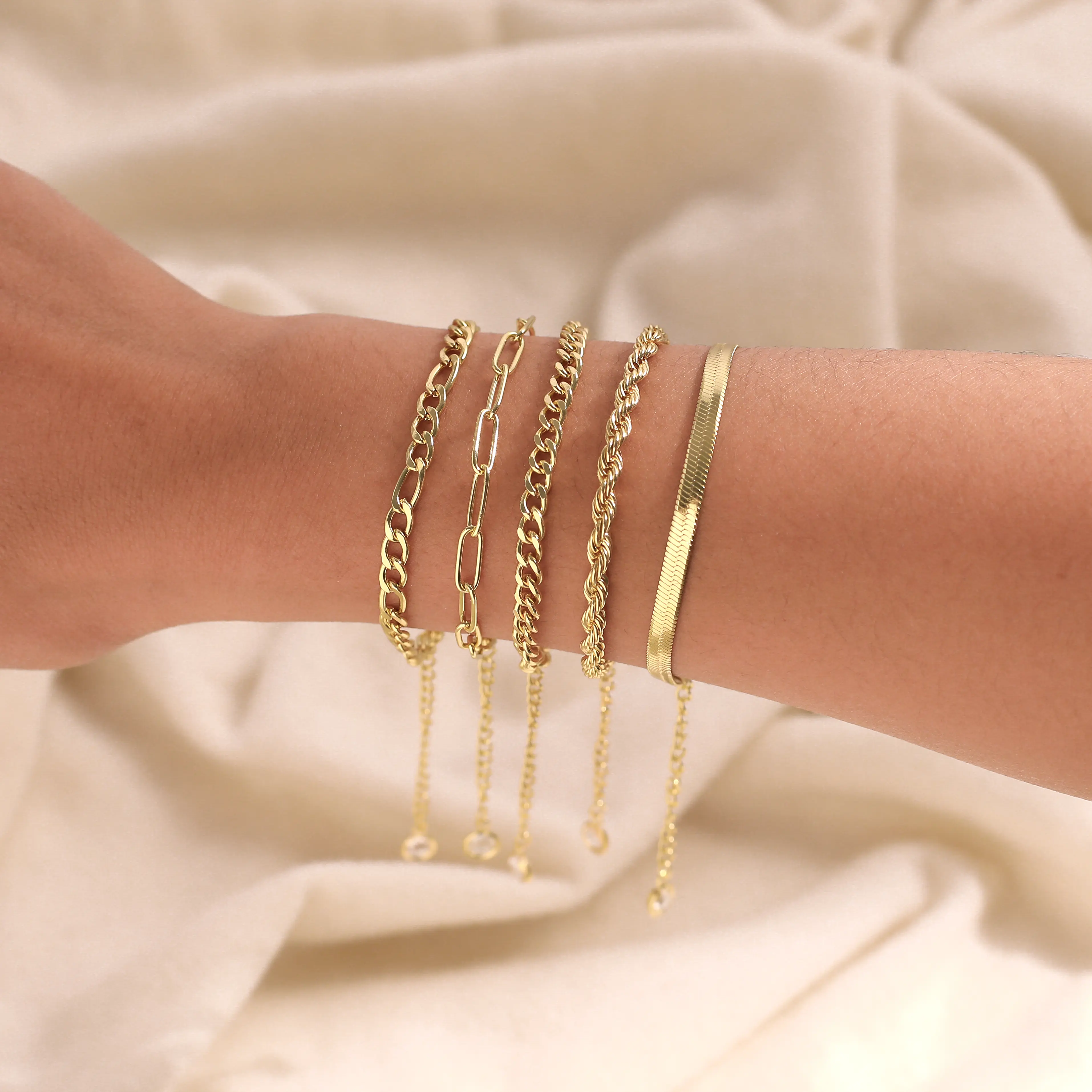 5PCS Waterproof 14K Real hypoallergenic Gold Jewelry Set for Women – Trendy Thin Dainty Stackable Cuban Link, Paperclip Chain Bracelet Pack, Fashion Accessories Gifts for Women non-tarnish Christmas Gift