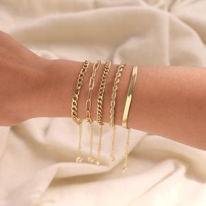 5PCS Waterproof 14K Real hypoallergenic Gold Jewelry Set for Women – Trendy Thin Dainty Stackable Cuban Link, Paperclip Chain Bracelet Pack, Fashion Accessories Gifts for Women non-tarnish Christmas Gift
