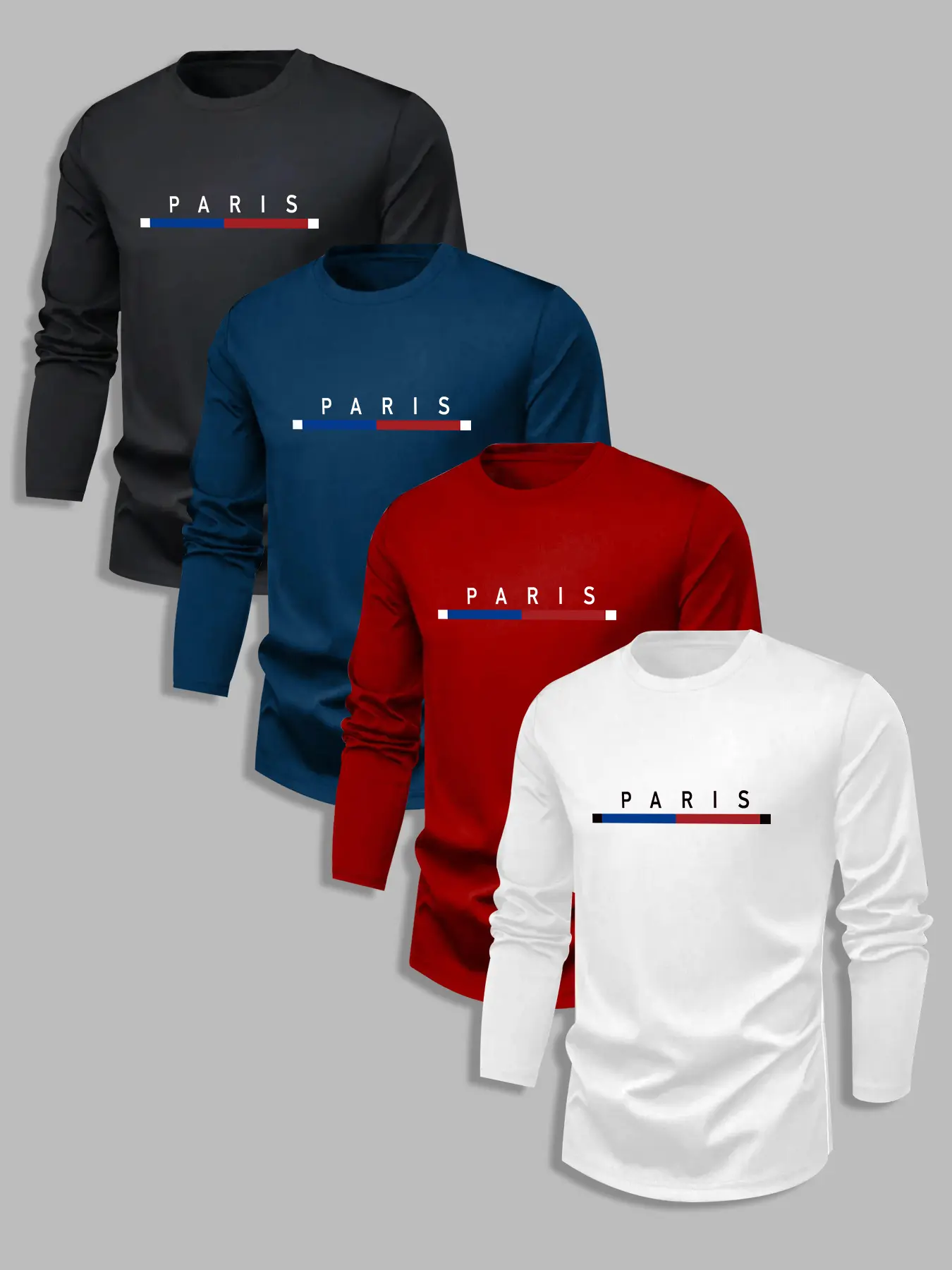 Men's Classic Letter Pattern Print 4-Piece Set, Casual Long Sleeve T-Shirt, Fitted Bottom Layering Top, Spring & Fall Fashion