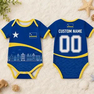 Personalized Curacao Baby Bodysuit, Custom Name Number Onesie, Curacao Flag Romper, Infant Clothes, Baby Shower Gift 3VS