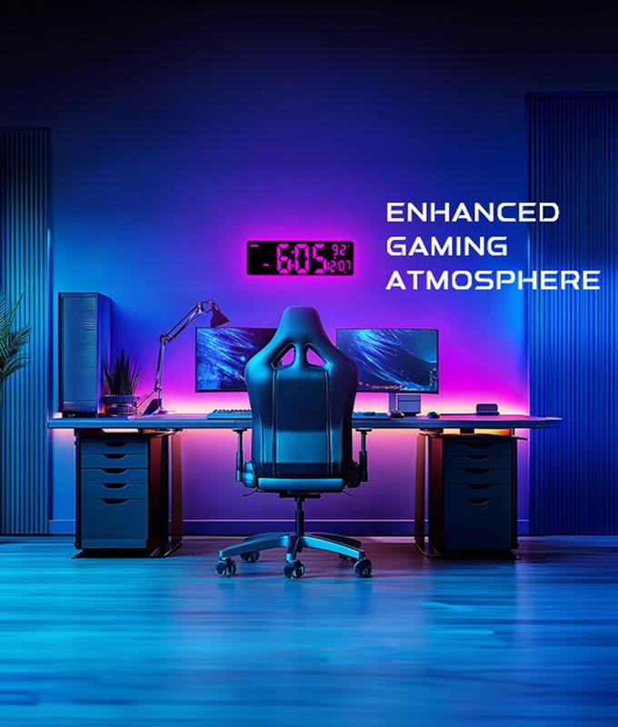 EASYERA 16.5"&12" Large 2 in 1 Digital Wall Clock with Remote Control, RGB Atmosphere Lights with 11 Scenes Mode, Dual Alarms with BIG LED Display, Teacher Classroom, Office, GameRoom, LivingRoom, Auto Dst Adjustment Timer Clock for ADHD, Christmas Gift