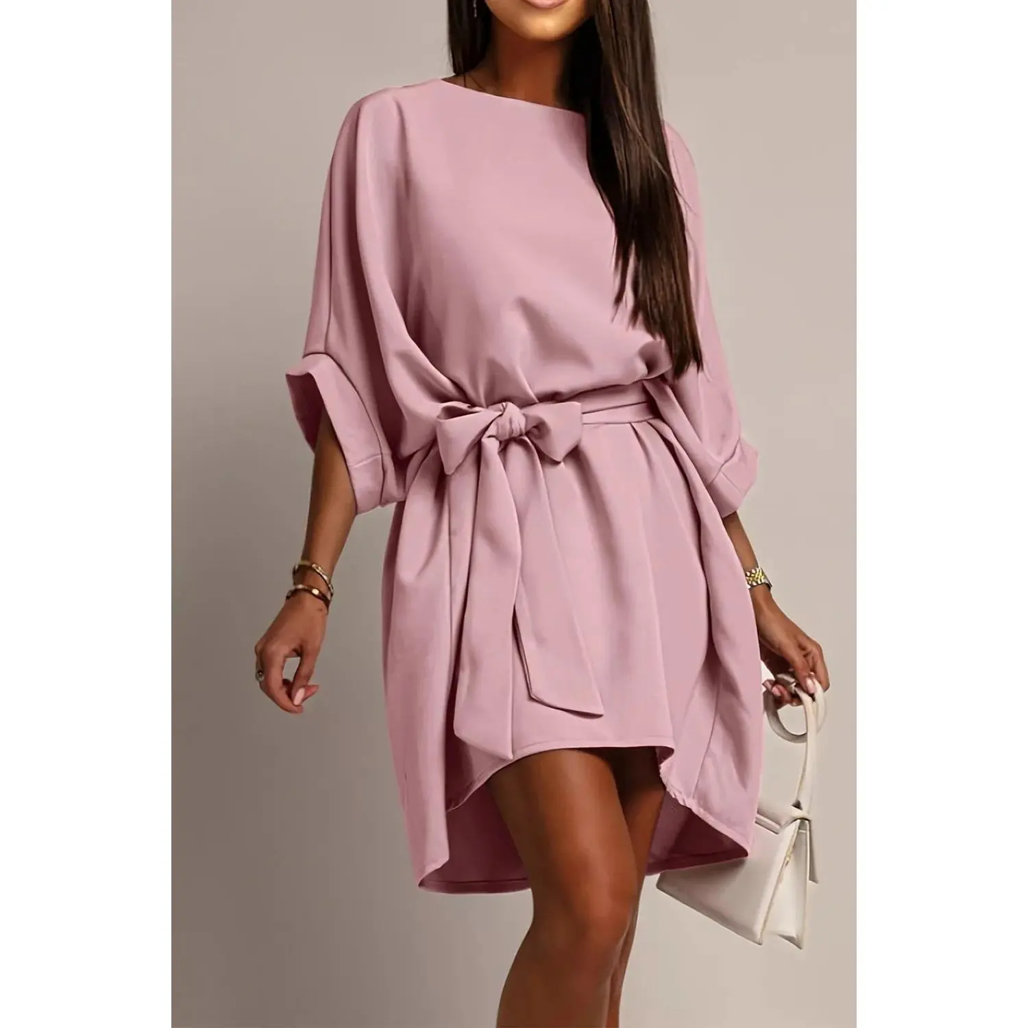 Stacey B's Tie Waist Batwing Sleeve Dress