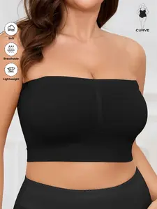 Summer PLUS SIZE Women's Seamless Comfort Plain Backless Bralette Set,Soft Elastic Waistband, No Padding,Daily&Home,Casual Slim-Fitting Top for All Seasons