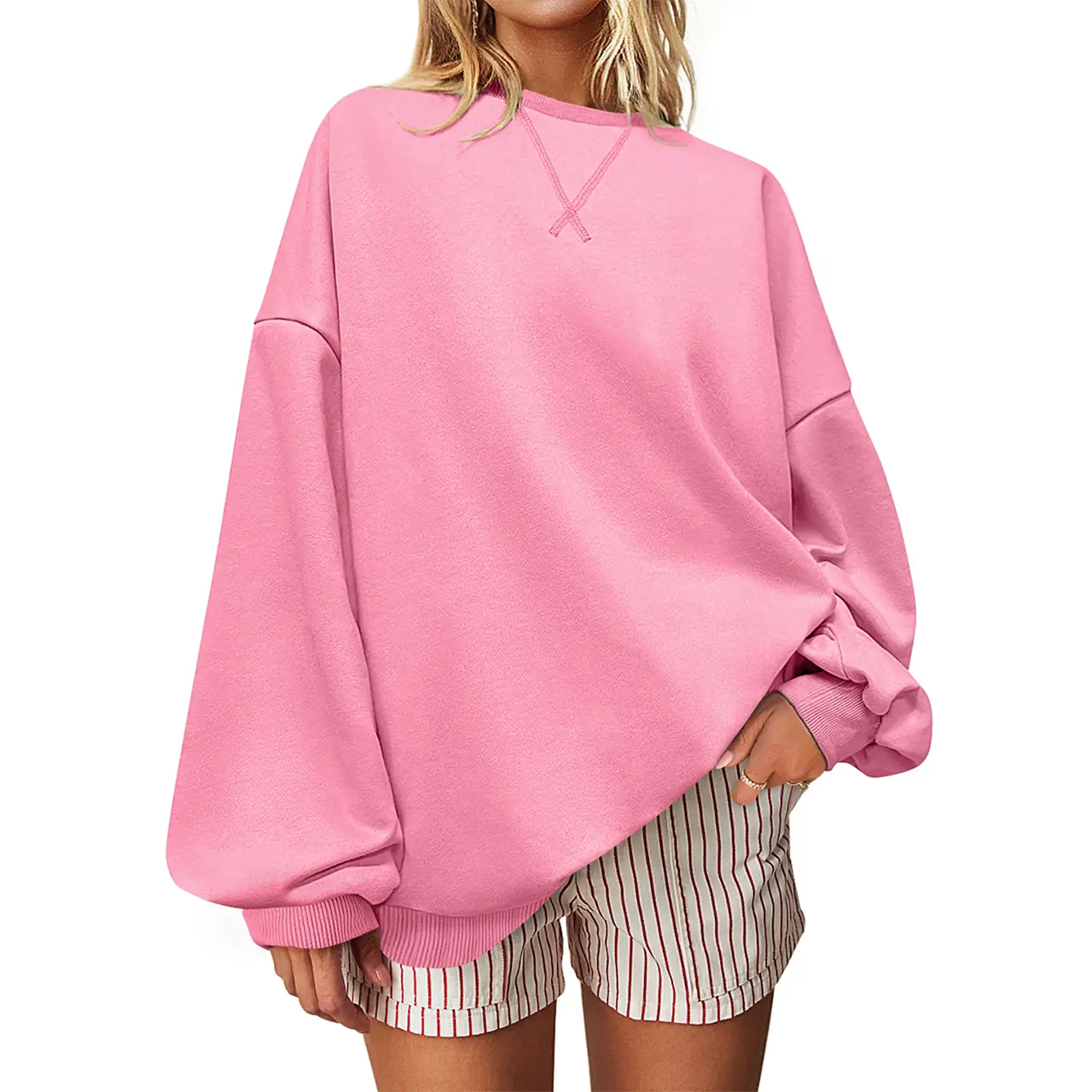 UEU Women’s Oversized Striped Color Block Sweatshirt Dropped shoulder Casual Loose Pullover Long Sleeve Warm Top Winter Cozy Cute Baggy Womenswear