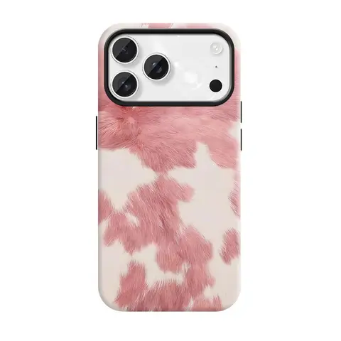Girls' Cute Pink Yak Texture Print Plastic Protective Smartphone Casing, Anti-Drop Shockproof Cover for iPhone 18 Pro Max, 17 Pro Max-17 Air-16 Pro-15-14-13, Leopard-Inspired Mobile Phone Accessory