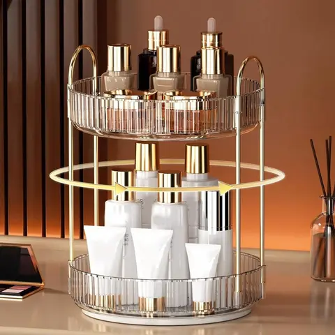 360 Rotating Makeup Organizer High Capacity 2-Tier Clear Cosmetic Skincare Perfume Storage Solution for Vanity Countertop Dresser Bathroom Modern Quick Access Display Box