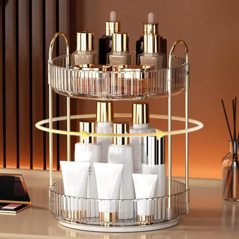 360 Rotating Makeup Organizer High Capacity 2-Tier Clear Cosmetic Skincare Perfume Storage Solution for Vanity Countertop Dresser Bathroom Modern Quick Access Display Box