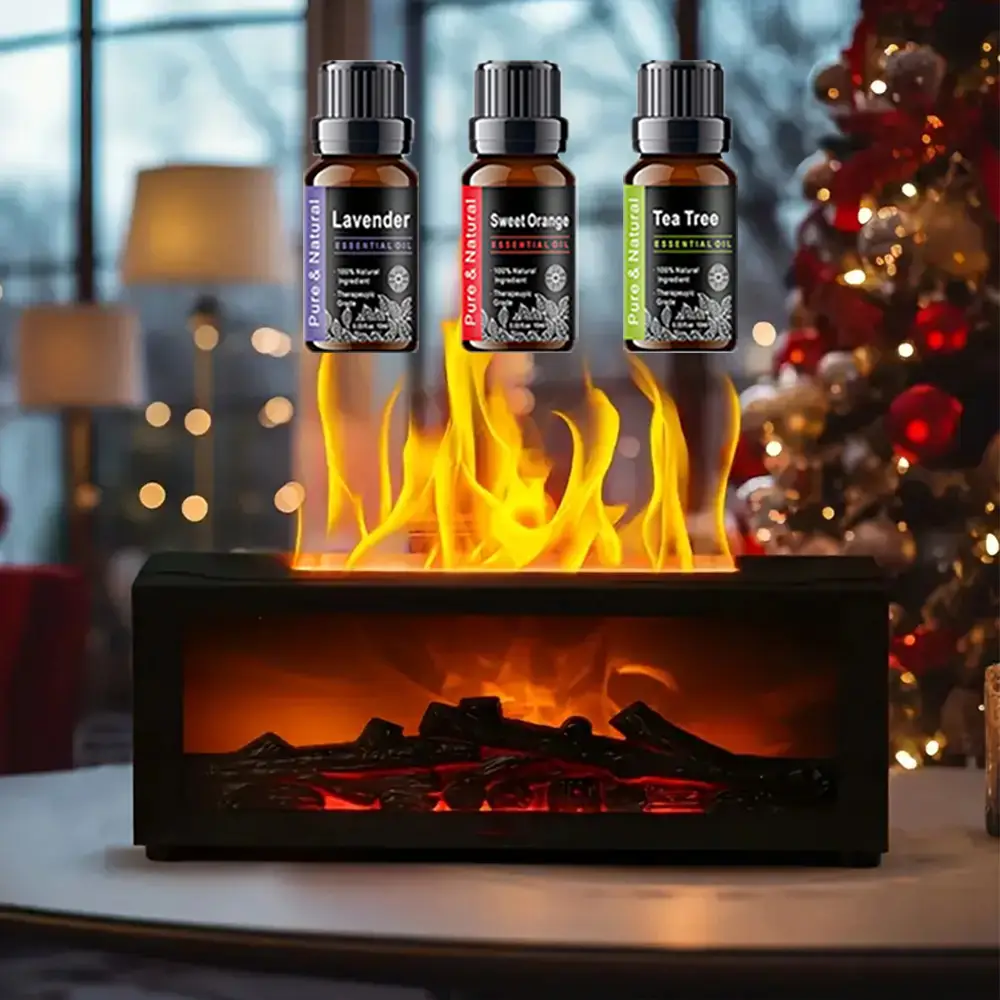 Colorful Flame Fireplace Aroma Diffuser 300ml Waterless Auto-Off Air Humidifier with Timer Remote Control for Home Bedroom Gift auto-off protection bo