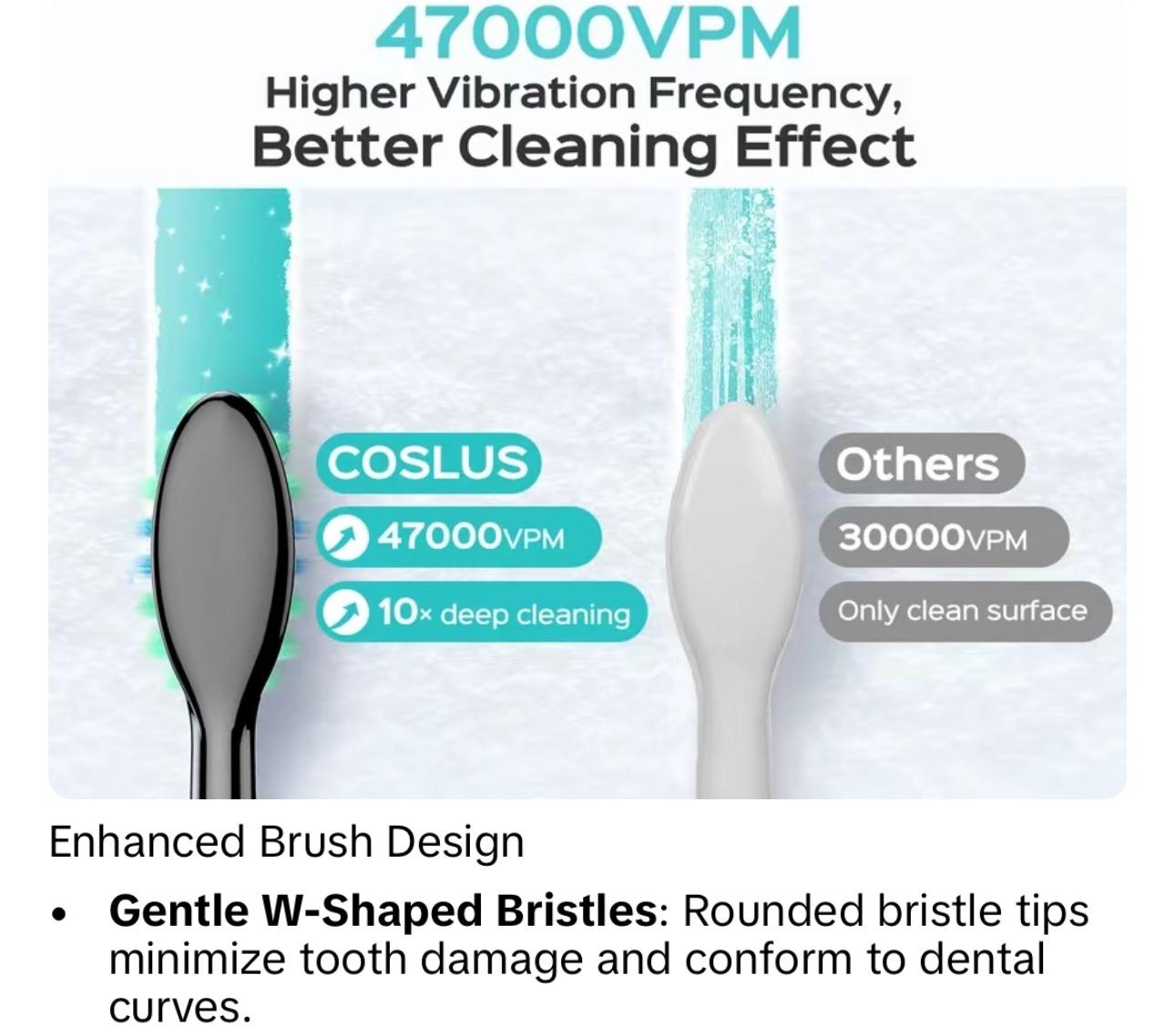 6 Replacement Brush Heads Electric Toothbrush with 47,000 VPM and 10x Cleaning Power - Cleansing, Wireless Charging, IPX Waterproof