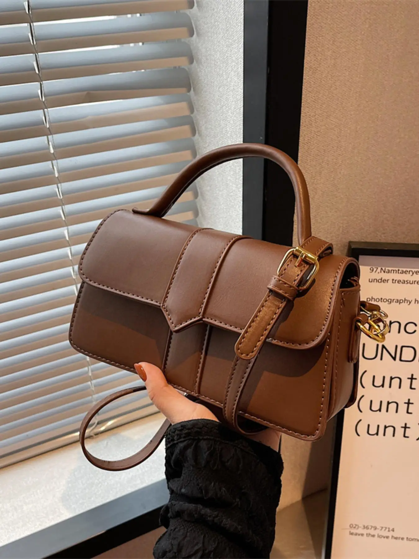 Women's Fashion Plain PU Leather Texture Small Square Bag, Casual Adjustable Strap Zipper Crossbody Bag, Simple Design All-match Handbag for Work Offi