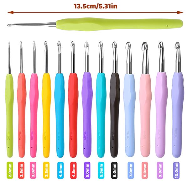 Harxvto 50 Pcs Complete Crochet Kit for Beginners, 14 Sizes Hooks with Ergonomic Grip Soft Handles for Arthritic Hands, All-in-One Knitting Supplies with Case - Ideal Gift for Mom & Craft Lovers