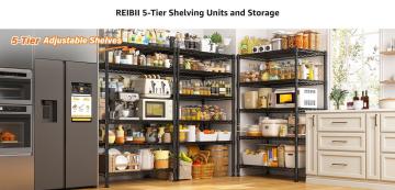 Raybee Furniture 5-Shelf Wire Shelving, 71’’H Adjustable Metal Garage Shelving Heavy Duty Storage Rack Pantry Shelf Kitchen Shelving Organiser