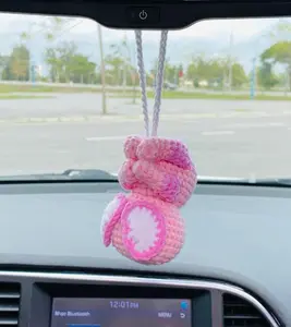 Handmade Crochet Baby Shoe Keychain – Cute Car Mirror Charm – Soft Yarn Decoration for Car or Bag
