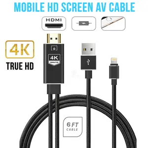 Lightning to HDMI 4K Nylon Braided Cable 6FT Black Accessories Adapter Connector Digital Cord Phone Plug Projector