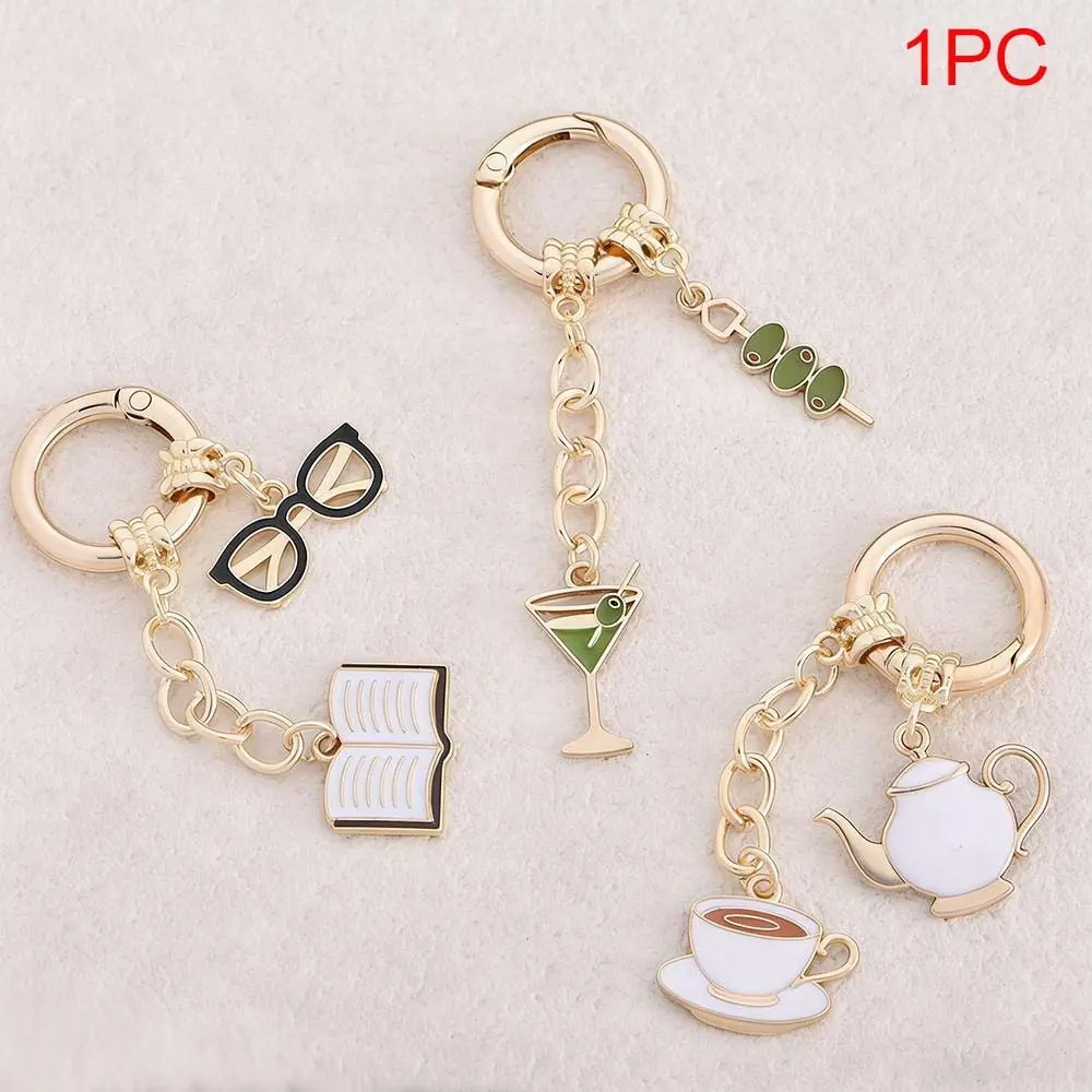 Elegant Zinc Alloy Enamel Finish Keychain, Book Glasses Coffee Tea Pot Martini Olive String Bag Charm, Perfect Gift for Best Friends, Keychain Accessories, Aesthetic Keychain, Keyrings, Stylish Keyring