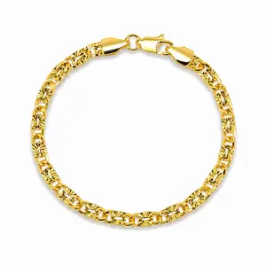 Women's 14K Gold Plated Mariner Link Necklace - Floral Engraved Single-Color Dainty, Lightweight Elegant Jewelry for Daily Wear, Gifting