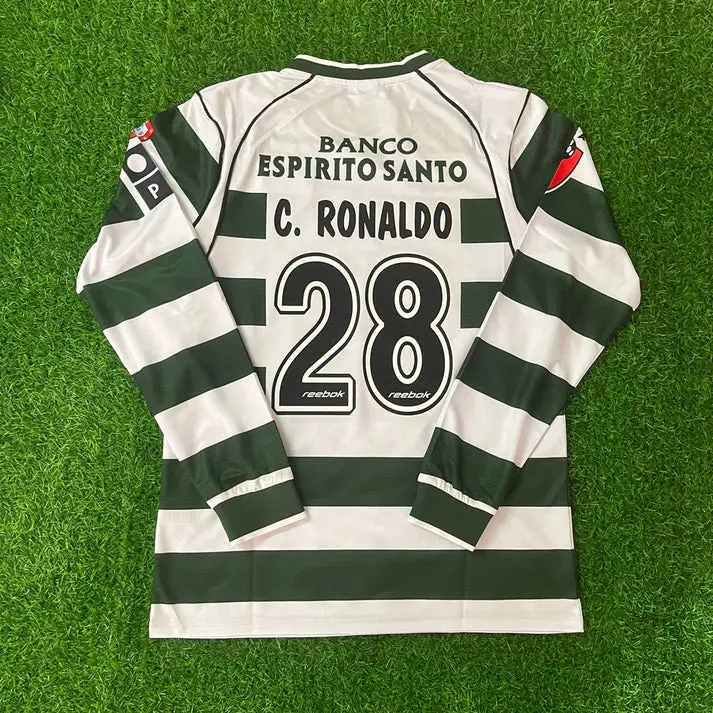 CR7 Retro Long Sleeve Jersey #28 - 2001-2003, All Size S-5XL, Breathable Game Day Sports Shirt, Short Sleeve, Quick-Dry Football Shirt, CR7 Fans Jersey