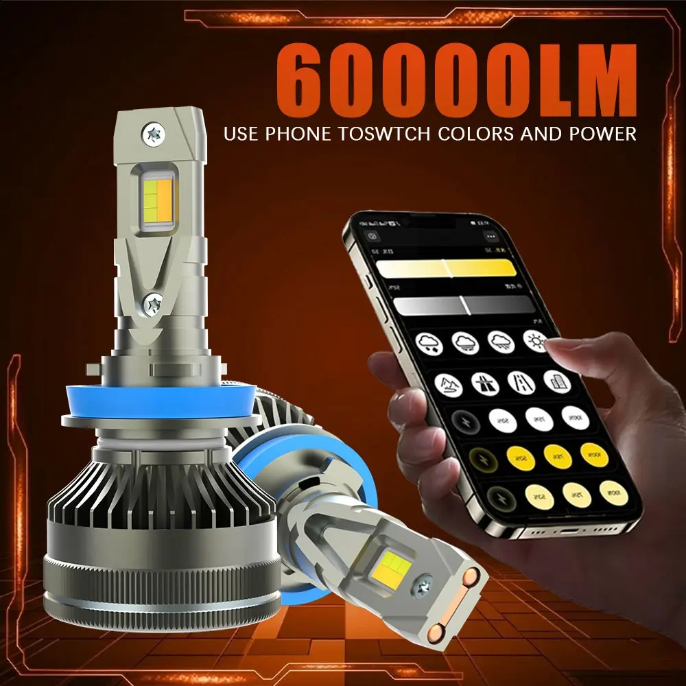 Beyond Traditional Bulbs: App Control LED Headlights. 150W high power with smart phone adjustment. Better than any halogen vs LED headlights. Choose your favorite light color via App for the best driving experience. High Lumen Headlight