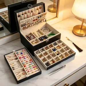 BOOVO Earring Jewelry Box For Women Girl Stud Organizer, 5 Layers Girl Jewelry Organizer Box With Lock Earring Holder Organizer Necklace Ring Jewelry Organizer Box For Girls