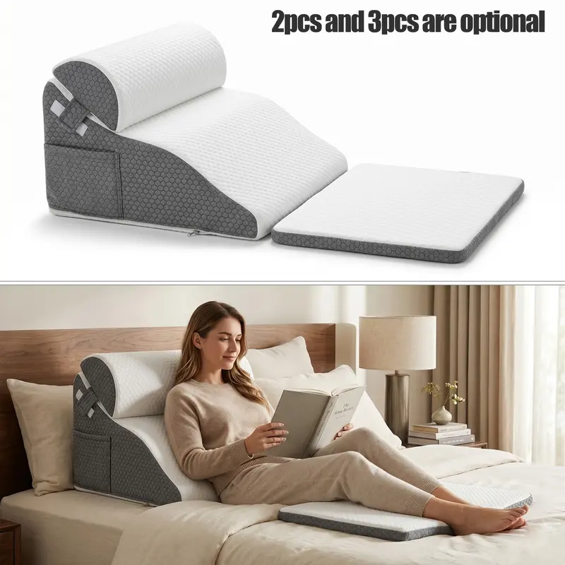 BIEEZZK 3-Piece Wedge Pillow Set For Acid Reflux Relief – Adjustable Memory Foam, Bed Wedge + Pillow