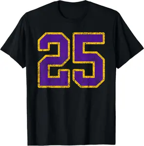 Purple Gold Number 25 Jersey Player Uniform #25 Grunge T-Shirt