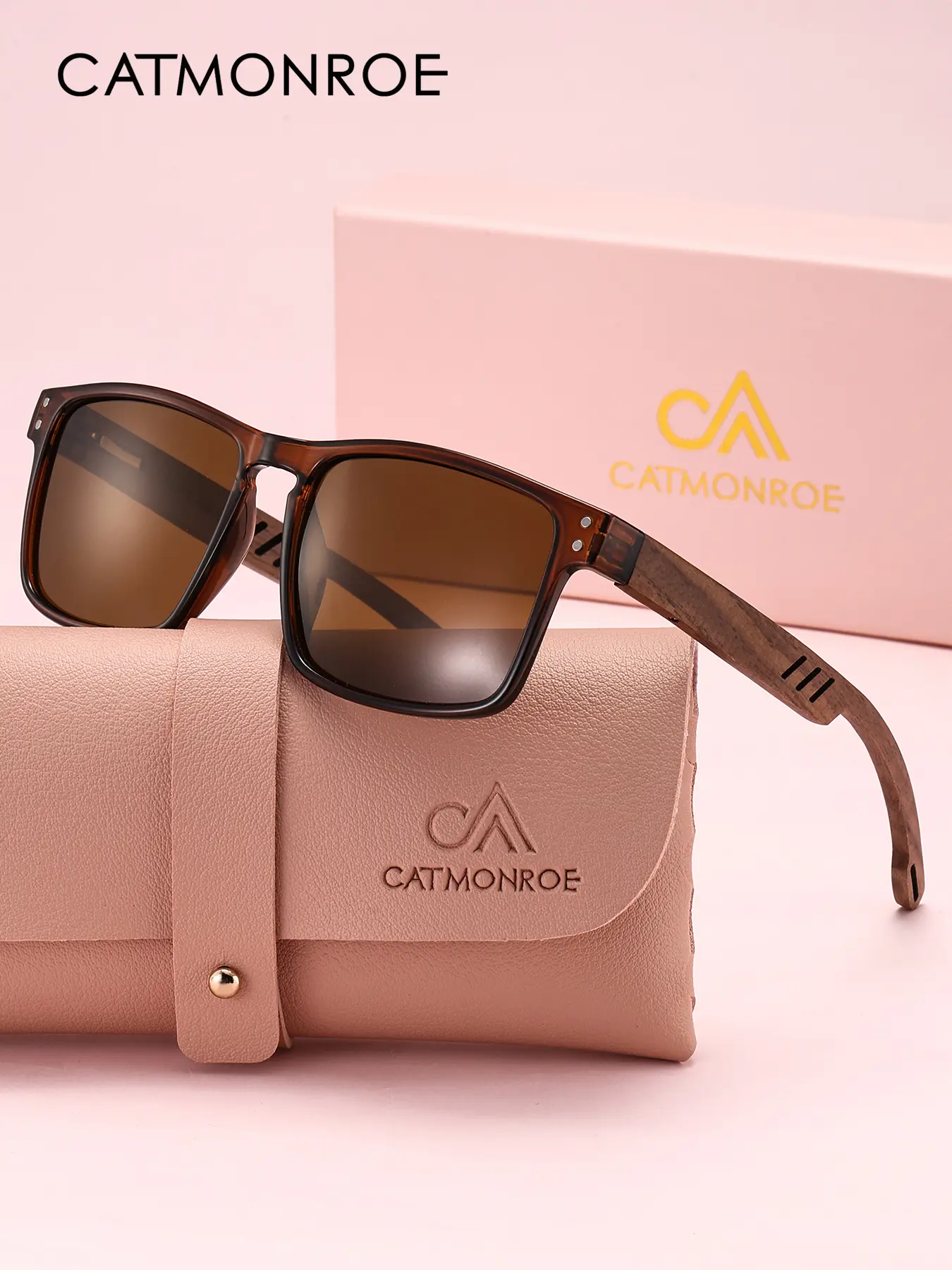 Women's Polarized Sunglasses Polarized Lenses Natural Wood Square Frame Design Tree Texture Legs Uv400 Protection Unisex Driving Travel Camping Gift Outdoor Polarized Sunglasses